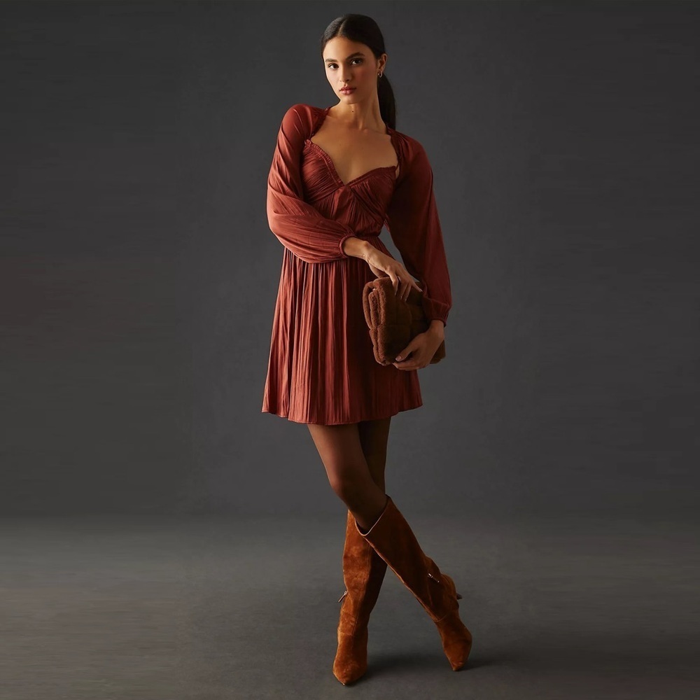 by Anthropologie - Shirred Cutout Mini Dress - Rose